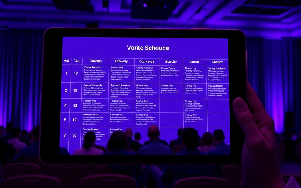 Agenda & röst — Visa schema och låt publiken välja nästa pass.